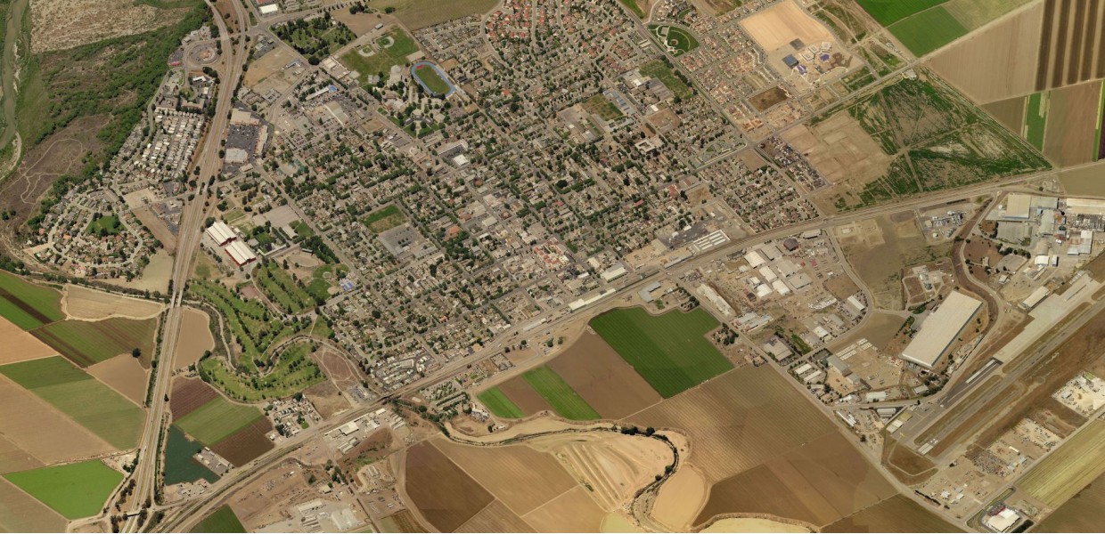 Aerial photo of King City with Downtown Addition site in foreground