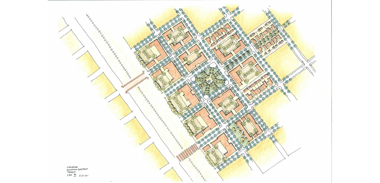 Conceptual campus plan for college and employment district