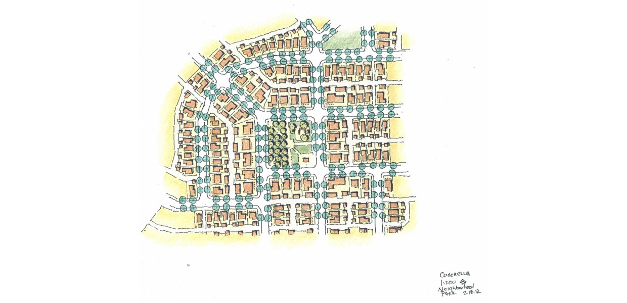 Conceptual urban pattern for complete walkable neighborhood