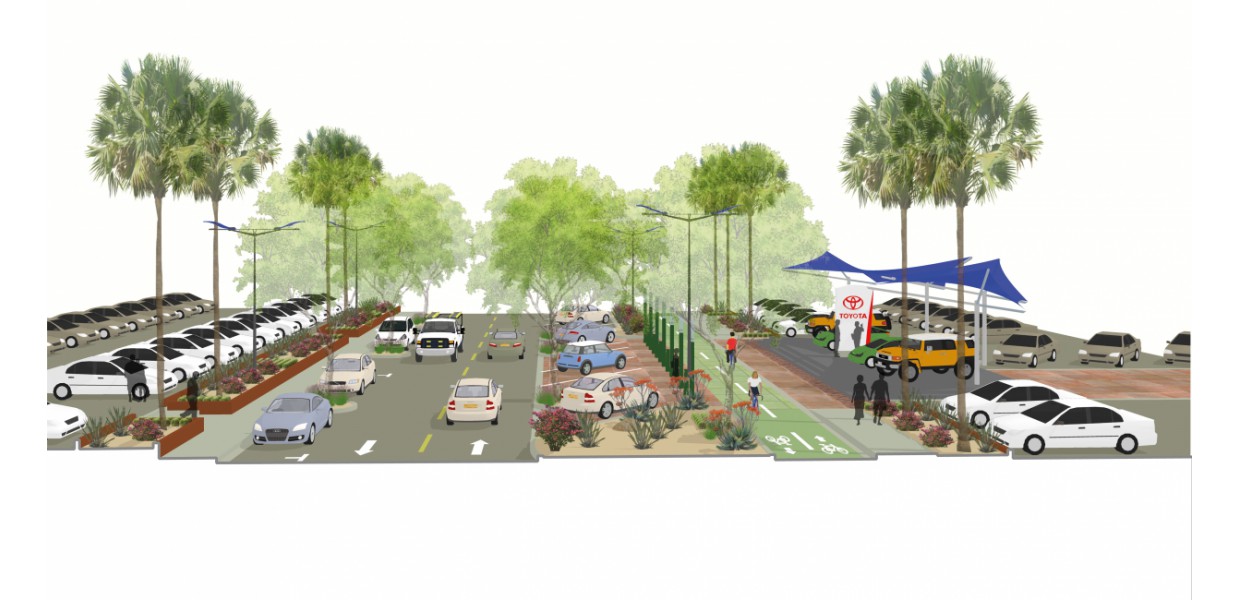 12th Street West - planned cycle track and vehicle displays