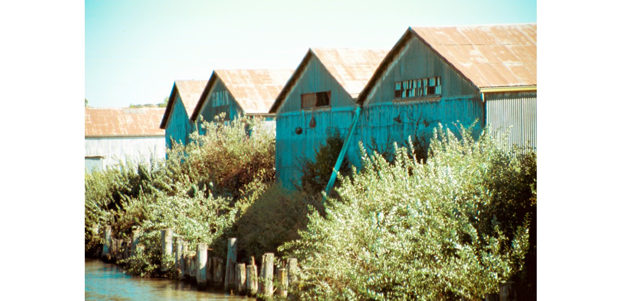 Historic riverfront warehouses